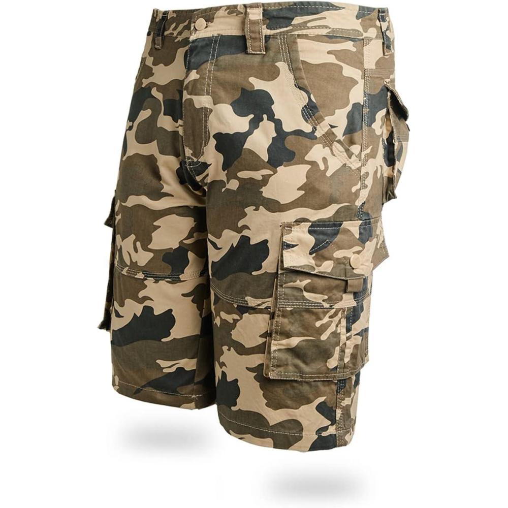 imageCHARTOU Mens Regular Fit Twill Cargo Shorts Outdoor Work Camo MultiPocket ShortsCamo Khaki