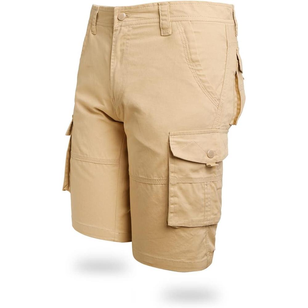 imageCHARTOU Mens Regular Fit Twill Cargo Shorts Outdoor Work Camo MultiPocket ShortsKhaki