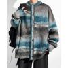 imageCHARTOU Mens Slouchy Oversized Cardigan Sweater Long Sleeve Button Down Knit Sweater Loose Color Block TopBlue