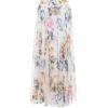 imageCHARTOU Womens Elegant Summer Full Length Boho Floral Print Pleated Chiffon Long Maxi Skirt DressWhite