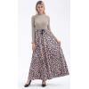 imageCHARTOU Womens High Waist String Velvet Leopard Ruffled A Line Maxi Long Swing Skirt Large Khaki