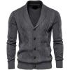 imageCHARTOU Men Cable Knit Cardigan Sweater with Button Down Shawl Collar Knitted Sweater Jacket KnitwearGrey
