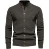 imageCHARTOU Men Casual Knitted Cardigan Sweater Stand Collar Button Up Knit Sweater Jacket Regular FitGreen