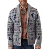 imageCHARTOU Mens Shawl Collar Cardigan Aztec Jacquard Knitted Long Sleeve Button Front SweaterGrey