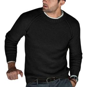 imageCHARTOU Mens Casual Crew Neck Long Sleeve Knitted Sweater Jersey Jumper KnitwearBlack