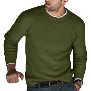 imageCHARTOU Mens Casual Crew Neck Long Sleeve Knitted Sweater Jersey Jumper KnitwearGreen