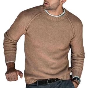 imageCHARTOU Mens Casual Crew Neck Long Sleeve Knitted Sweater Jersey Jumper KnitwearKhaki