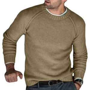 imageCHARTOU Mens Casual Crew Neck Long Sleeve Knitted Sweater Jersey Jumper KnitwearKhaki2
