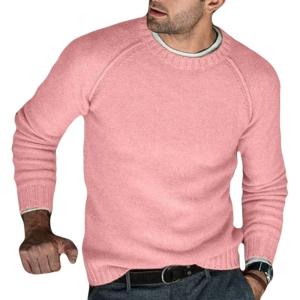 imageCHARTOU Mens Casual Crew Neck Long Sleeve Knitted Sweater Jersey Jumper KnitwearPink