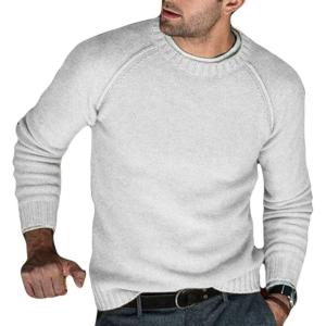 imageCHARTOU Mens Casual Crew Neck Long Sleeve Knitted Sweater Jersey Jumper KnitwearWhite