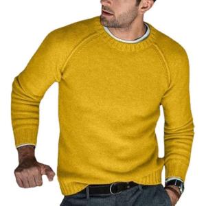 imageCHARTOU Mens Casual Crew Neck Long Sleeve Knitted Sweater Jersey Jumper KnitwearYellow