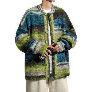 imageCHARTOU Mens Slouchy Oversized Cardigan Sweater Long Sleeve Button Down Knit Sweater Loose Color Block TopGreen