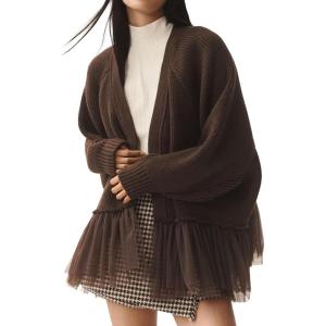 imageCHARTOU Open Front Chunky Cardigan Sweaters for Women Dressy Lace Long Sleeve Cable Knit Sweater OutwearsDark Brown