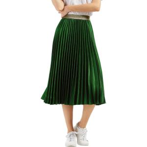 imageCHARTOU Womens ElasticWaist Accordion Pleated Metallic Long Party SkirtGreen