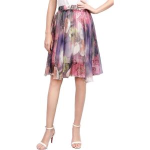 imageCHARTOU Womens Elegant Summer Full Length Boho Floral Print Pleated Chiffon Long Maxi Skirt DressPurpleknee Length