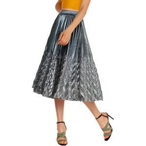 imageCHARTOU Womens Glitter Metallic Chevron Pattern Gold ampamp Silver MidLong Accordion Pleated Skirts