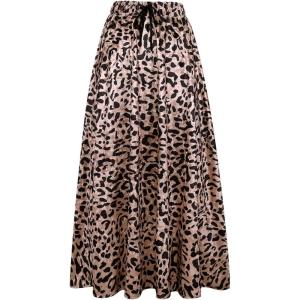 imageCHARTOU Womens High Waist String Velvet Leopard Ruffled A Line Maxi Long Swing Skirt Large Khaki