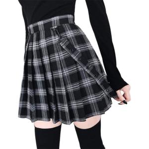imageCHARTOU Womens Suspenders Checkered Pleated ALine Short Pinafore Overall Dress 14 Black