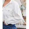 imageCHARTOU Womens Chic Button Down Tassel Fringe Denim Jean Cropped JacketWhite