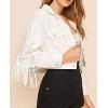 imageCHARTOU Womens Chic Button Down Tassel Fringe Denim Jean Cropped JacketWhite