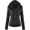 imageCHARTOU Womens Retro PU Faux Leather Biker Moto Jacket Coat with Detachable HoodBlack