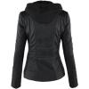 imageCHARTOU Womens Retro PU Faux Leather Biker Moto Jacket Coat with Detachable HoodBlack