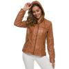 imageCHARTOU Womens Retro PU Faux Leather Biker Moto Jacket Coat with Detachable HoodBrown