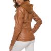 imageCHARTOU Womens Retro PU Faux Leather Biker Moto Jacket Coat with Detachable HoodBrown