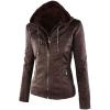 imageCHARTOU Womens Retro PU Faux Leather Biker Moto Jacket Coat with Detachable HoodCoffee