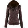 imageCHARTOU Womens Retro PU Faux Leather Biker Moto Jacket Coat with Detachable HoodCoffee