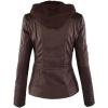 imageCHARTOU Womens Retro PU Faux Leather Biker Moto Jacket Coat with Detachable HoodCoffee