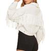 imageCHARTOU Womens Chic Button Down Tassel Fringe Denim Jean Cropped JacketWhite