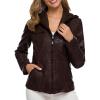 imageCHARTOU Womens Retro PU Faux Leather Biker Moto Jacket Coat with Detachable HoodCoffee