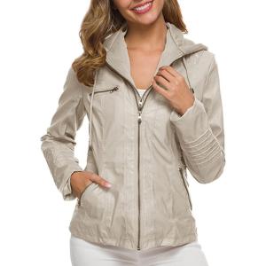 imageCHARTOU Womens Retro PU Faux Leather Biker Moto Jacket Coat with Detachable HoodApricot
