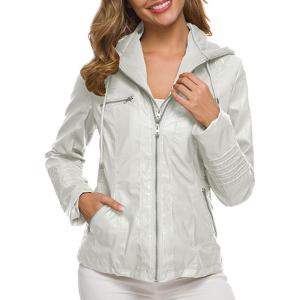 imageCHARTOU Womens Retro PU Faux Leather Biker Moto Jacket Coat with Detachable HoodWhite