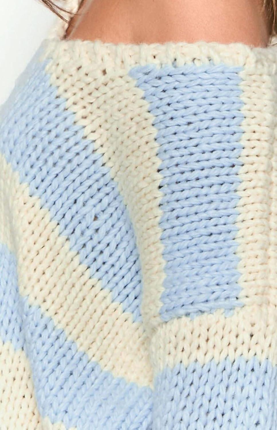 imageCHARTOU Women Chunky Knit Cable Pullover Sweater Oversized V Neck Long Sleeve Off Shoulder Tops Fall OutfitsBlue
