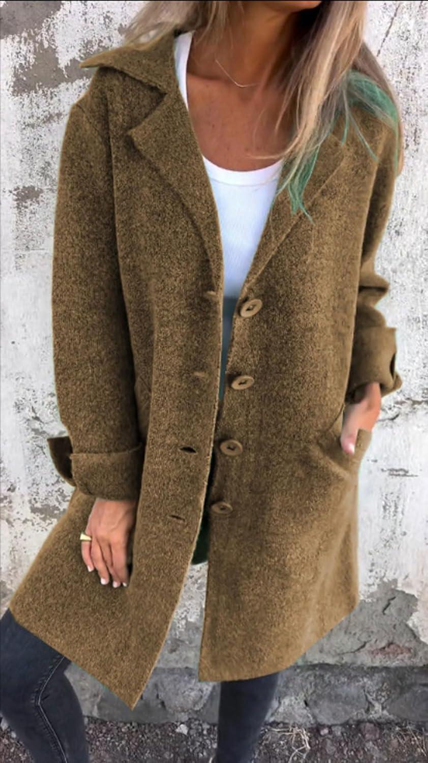 imageCHARTOU Women Long Cardigan Notched Collar Button Down Loose Fit Knit Blazer Sweater JacketBrown