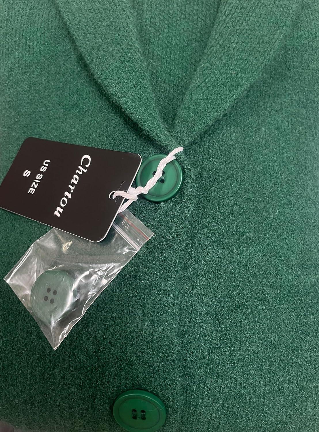 imageCHARTOU Women Long Cardigan Notched Collar Button Down Loose Fit Knit Blazer Sweater JacketGreen