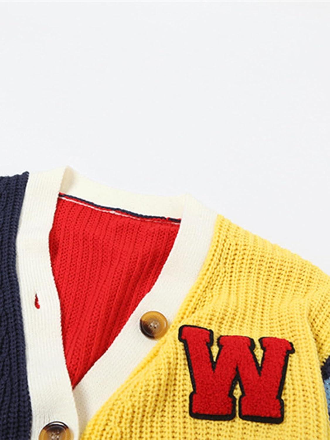 imageCHARTOU Womens Colorful Letter Cable Knit Sweaters Cardigan V Neck Button Down Color Block Y2k Outfits 2024Color Block