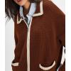 imageCHARTOU Casual Knit Zip Up Sweater for Women 2025 Fall Outfits Contrast Trim Open Front Cardigan Sweater Outwear CoatsBrown