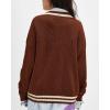 imageCHARTOU Casual Knit Zip Up Sweater for Women 2025 Fall Outfits Contrast Trim Open Front Cardigan Sweater Outwear CoatsBrown