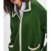 imageCHARTOU Casual Knit Zip Up Sweater for Women 2025 Fall Outfits Contrast Trim Open Front Cardigan Sweater Outwear CoatsGreen