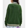imageCHARTOU Casual Knit Zip Up Sweater for Women 2025 Fall Outfits Contrast Trim Open Front Cardigan Sweater Outwear CoatsGreen