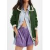 imageCHARTOU Casual Knit Zip Up Sweater for Women 2025 Fall Outfits Contrast Trim Open Front Cardigan Sweater Outwear CoatsGreen