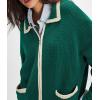 imageCHARTOU Casual Knit Zip Up Sweater for Women 2025 Fall Outfits Contrast Trim Open Front Cardigan Sweater Outwear CoatsLake Blue