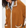 imageCHARTOU Casual Knit Zip Up Sweater for Women 2025 Fall Outfits Contrast Trim Open Front Cardigan Sweater Outwear CoatsPumpkin
