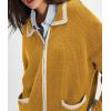 imageCHARTOU Casual Knit Zip Up Sweater for Women 2025 Fall Outfits Contrast Trim Open Front Cardigan Sweater Outwear CoatsYellow