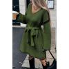 imageCHARTOU Causal Loose Straight Fit Sweater Dress for Women Fall 2025 Outfit Contrast Jumper Knit Sweater with BeltGreen