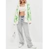 imageCHARTOU Fall Oversized Cardigan Sweaters for Women Trendy Button Down Long Sleeve Kawaii Letter Knit JumperGreen