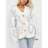 imageCHARTOU Fall Oversized Cardigan Sweaters for Women Trendy Button Down Long Sleeve Kawaii Letter Knit JumperLight Blue